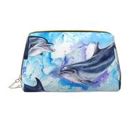 Borsa grande per trucco, Borsa per cosmetici in pelle Borsa da viaggio per articoli da toeletta Borsa per trucco, Dipingere il delfino