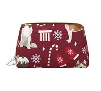 Borsa grande per trucco, Borsa per cosmetici in pelle Borsa da viaggio per articoli da toeletta Borsa per trucco, Calze Husky Candy Canes Holiday Dog Ruby