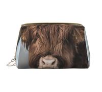 Borsa grande per trucco, Borsa per cosmetici in pelle Borsa da viaggio per articoli da toeletta Borsa per trucco, Fauna selvatica scozzese della mucca dell'altopiano