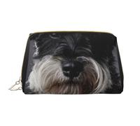 Borsa grande per trucco, Borsa per cosmetici in pelle Borsa da viaggio per articoli da toeletta Borsa per trucco, Ritratto Schnauzer grigio scuro