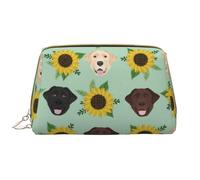 Borsa grande per trucco, Borsa per cosmetici in pelle Borsa da viaggio per articoli da toeletta Borsa per trucco, Il Labrador affronta i girasoli
