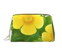 Borsa grande per trucco, Borsa per cosmetici in pelle Borsa da viaggio per articoli da toeletta Borsa per trucco, Fiori Gialli Nel Cespuglio Verde