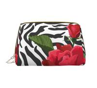 Borsa grande per trucco, Borsa per cosmetici in pelle Borsa da viaggio per articoli da toeletta Borsa per trucco, Zebra animale fiore rosso