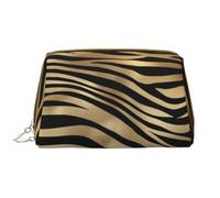 Borsa grande per trucco, Borsa per cosmetici in pelle Borsa da viaggio per articoli da toeletta Borsa per trucco, Seppia della pelle animale della zebra dell'oro nero africano