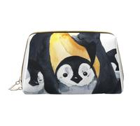 Borsa grande per trucco, Borsa per cosmetici in pelle Borsa da viaggio per articoli da toeletta Borsa per trucco, Pinguini imperatore con i bambini nella neve