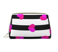 Borsa grande per trucco, Borsa per cosmetici in pelle Borsa da viaggio per articoli da toeletta Borsa per trucco, Cuore rosa sulla linea nera