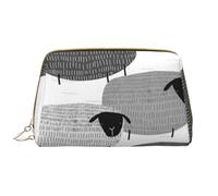 Borsa grande per trucco, Borsa per cosmetici in pelle Borsa da viaggio per articoli da toeletta Borsa per trucco, Pecore divertenti su sfondo grigio