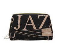 Borsa grande per trucco, Borsa per cosmetici in pelle Borsa da viaggio per articoli da toeletta Borsa per trucco, Tema musicale jazz in stile vintage
