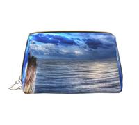 Borsa grande per trucco, Borsa per cosmetici in pelle Borsa da viaggio per articoli da toeletta Borsa per trucco, Stampa del cielo del mare blu degli uccelli del pellicano