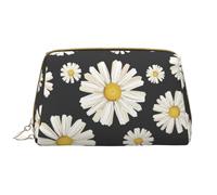 Borsa grande per trucco, Borsa per cosmetici in pelle Borsa da viaggio per articoli da toeletta Borsa per trucco, Belle margherite bianche