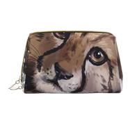 Borsa grande per trucco, Borsa per cosmetici in pelle Borsa da viaggio per articoli da toeletta Borsa per trucco, Arte della pittura ad acquerello del cucciolo di ghepardo