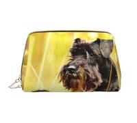 Borsa grande per trucco, Borsa per cosmetici in pelle Borsa da viaggio per articoli da toeletta Borsa per trucco, Schnauzer nano animali domestici cani neri