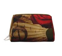 Borsa grande per trucco, Borsa per cosmetici in pelle Borsa da viaggio per articoli da toeletta Borsa per trucco, Musica d'epoca rosa grunge