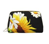 Borsa grande per trucco, Borsa per cosmetici in pelle Borsa da viaggio per articoli da toeletta Borsa per trucco, Stampa Girasoli Camomilla