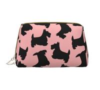 Borsa grande per trucco, Borsa per cosmetici in pelle Borsa da viaggio per articoli da toeletta Borsa per trucco, Modello Scottish Terrier rosa nero