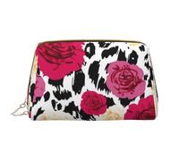 Borsa grande per trucco, Borsa per cosmetici in pelle Borsa da viaggio per articoli da toeletta Borsa per trucco, Fiori leopardati colorati