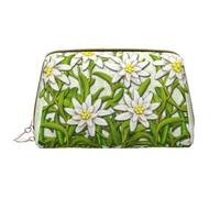 Borsa grande per trucco, Borsa per cosmetici in pelle Borsa da viaggio per articoli da toeletta Borsa per trucco, Fiori di montagna svizzeri della stella alpina