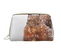 Borsa grande per trucco, Borsa per cosmetici in pelle Borsa da viaggio per articoli da toeletta Borsa per trucco, Scoiattolo carino nella neve stampato