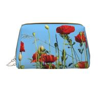 Borsa grande per trucco, Borsa per cosmetici in pelle Borsa da viaggio per articoli da toeletta Borsa per trucco, Papaveri Sul Cielo Blu