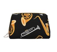 Borsa grande per trucco, Borsa per cosmetici in pelle Borsa da viaggio per articoli da toeletta Borsa per trucco, Sassofono Trombone Musica Nero