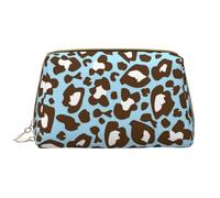 Borsa grande per trucco, Borsa per cosmetici in pelle Borsa da viaggio per articoli da toeletta Borsa per trucco, Stampa animalier maculata leopardo blu e marrone