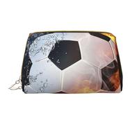 Borsa grande per trucco, Borsa per cosmetici in pelle Borsa da viaggio per articoli da toeletta Borsa per trucco, Pallone da calcio sull'acqua del fuoco