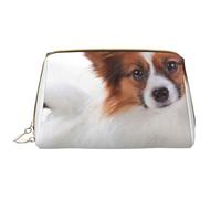 Borsa grande per trucco, Borsa per cosmetici in pelle Borsa da viaggio per articoli da toeletta Borsa per trucco, Cane Papillon Lanuginoso