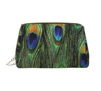 Borsa grande per trucco, Borsa per cosmetici in pelle Borsa da viaggio per articoli da toeletta Borsa per trucco, Piume della coda del pavone