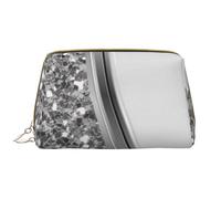 Borsa grande per trucco, Borsa per cosmetici in pelle Borsa da viaggio per articoli da toeletta Borsa per trucco, Glam Bling argento finto glitter