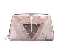 Borsa grande per trucco, Borsa per cosmetici in pelle Borsa da viaggio per articoli da toeletta Borsa per trucco, Geo astratto in rosa cipria e grigio