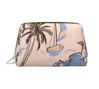 Borsa grande per trucco, Borsa per cosmetici in pelle Borsa da viaggio per articoli da toeletta Borsa per trucco, Retro belle barche palme