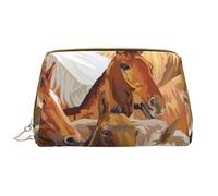 Borsa grande per trucco, Borsa per cosmetici in pelle Borsa da viaggio per articoli da toeletta Borsa per trucco, Cavallo animale dell'acquerello stampato
