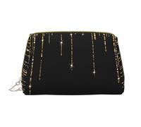 Borsa grande per trucco, Borsa per cosmetici in pelle Borsa da viaggio per articoli da toeletta Borsa per trucco, Frangia glitter scintillante oro nero