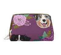 Borsa grande per trucco, Borsa per cosmetici in pelle Borsa da viaggio per articoli da toeletta Borsa per trucco, Cane australiano Floreale Pastore australiano