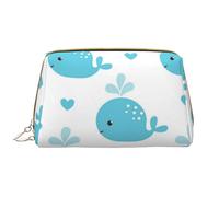 Borsa grande per trucco, Borsa per cosmetici in pelle Borsa da viaggio per articoli da toeletta Borsa per trucco, Simpatiche balene blu