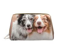 Borsa grande per trucco, Borsa per cosmetici in pelle Borsa da viaggio per articoli da toeletta Borsa per trucco, Due pastori australiani Border Collie