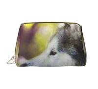 Borsa grande per trucco, Borsa per cosmetici in pelle Borsa da viaggio per articoli da toeletta Borsa per trucco, Alaskan Malamute Bokeh Animali Cani Carini