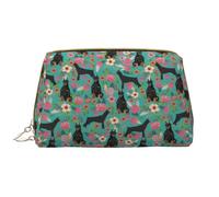 Borsa grande per trucco, Borsa per cosmetici in pelle Borsa da viaggio per articoli da toeletta Borsa per trucco, Fiori vintage del cane Doberman