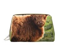 Borsa grande per trucco, Borsa per cosmetici in pelle Borsa da viaggio per articoli da toeletta Borsa per trucco, Mucca divertente dell'altopiano
