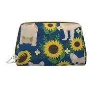 Borsa grande per trucco, Borsa per cosmetici in pelle Borsa da viaggio per articoli da toeletta Borsa per trucco, Girasoli del bulldog francese