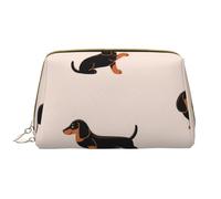 Borsa grande per trucco, Borsa per cosmetici in pelle Borsa da viaggio per articoli da toeletta Borsa per trucco, Modello felice del bassotto del fumetto