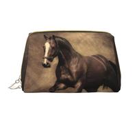 Borsa grande per trucco, Borsa per cosmetici in pelle Borsa da viaggio per articoli da toeletta Borsa per trucco, Caffè del cavallo in corsa