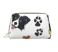 Borsa grande per trucco, Borsa per cosmetici in pelle Borsa da viaggio per articoli da toeletta Borsa per trucco, Sorridente cane Border Collie