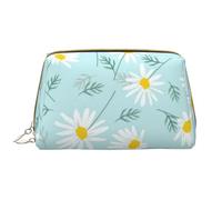 Borsa grande per trucco, Borsa per cosmetici in pelle Borsa da viaggio per articoli da toeletta Borsa per trucco, Margherita floreale delicata blu e bianca