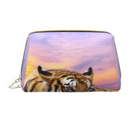 Borsa grande per trucco, Borsa per cosmetici in pelle Borsa da viaggio per articoli da toeletta Borsa per trucco, Rilassati Tigre