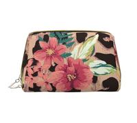 Borsa grande per trucco, Borsa per cosmetici in pelle Borsa da viaggio per articoli da toeletta Borsa per trucco, Fiore leopardo vintage stampato