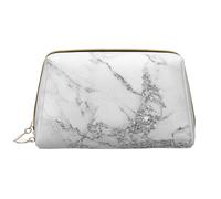 Borsa grande per trucco, Borsa per cosmetici in pelle Borsa da viaggio per articoli da toeletta Borsa per trucco, Marmo glitter argento bianco grigio elegante elegante