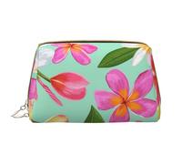 Borsa grande per trucco, Borsa per cosmetici in pelle Borsa da viaggio per articoli da toeletta Borsa per trucco, Plumeria floreale dei fiori tropicali dell'acquerello