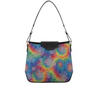 Borsa hobo di medie dimensioni con tasche con cerniera, borsa a tracolla da ufficio da donna, borsa a tracolla alla moda per affari città borse a tracolla arcobaleno tie dye argento fiocco di neve