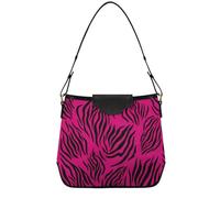 Borsa hobo media per moglie, borsa tote casual da donna con tasche con cerniera, nero zebrato a strisce rosa caldo borsa tote per il fine settimana